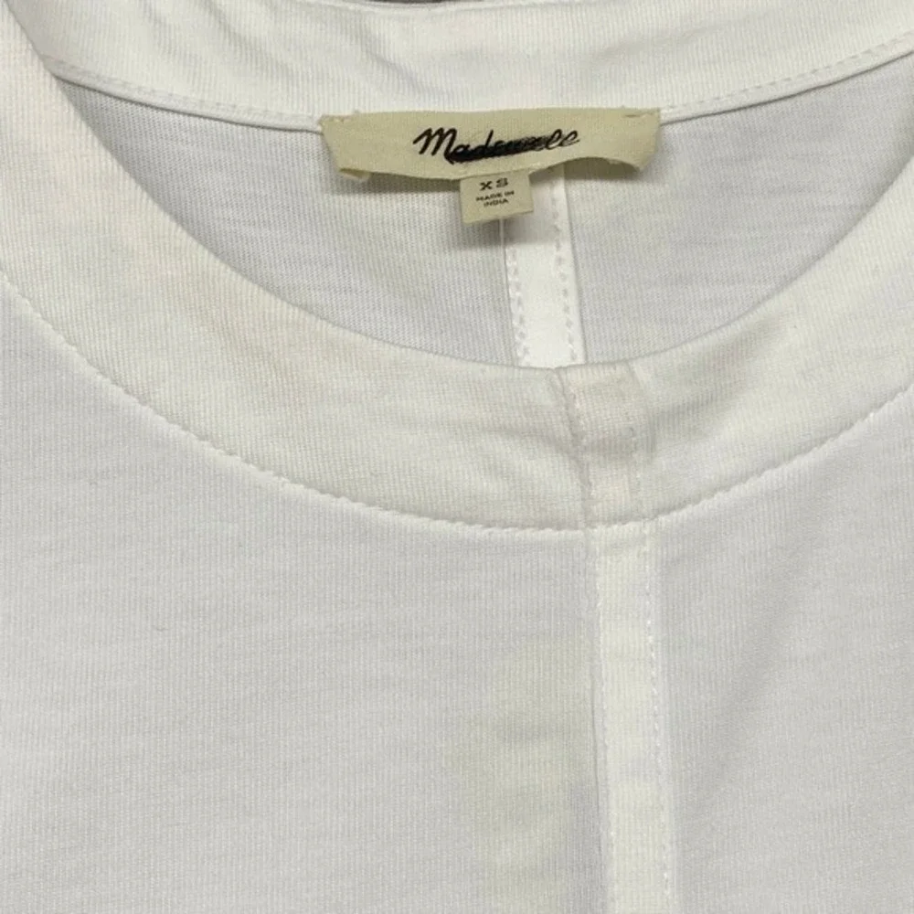Madewel Womens Top Extra Small White Puff Sleeve Casual T Shirt Round Neck NT331